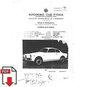 1963 Alfa Romeo 1600 Giulia Sprint FIA homologation form PDF download (ACI)